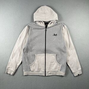 Lost Skateboard Hoodie Men’s Medium Tan Striped Full Zip Surf Sweatshirt‎